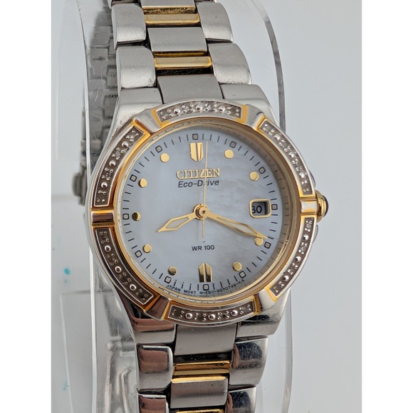Citizen Riva Diamonds Women's Crystal Eco-Drive Two Tone Steel Watch- Working - Picture 1 of 8